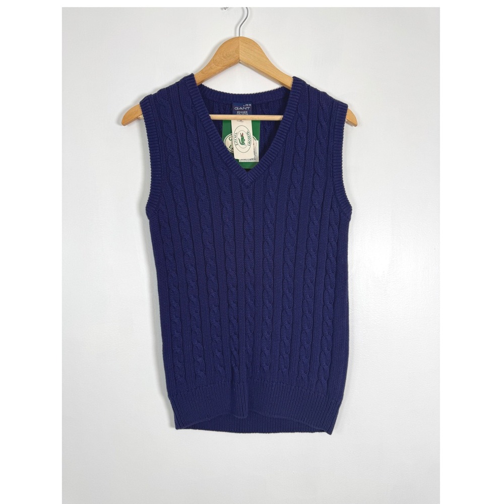Preppy Gant Rugger Izod Lacoste Youth 16-18 Sweater Vest Navy Cable Knit Cotton